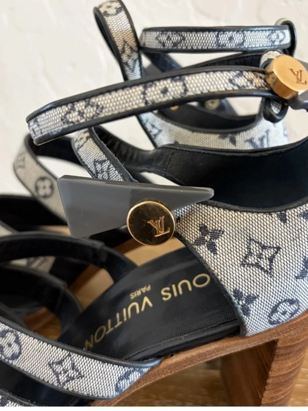 Louis Vuitton Monogram Denim Strappy Platform Sandals in Blue and Brown